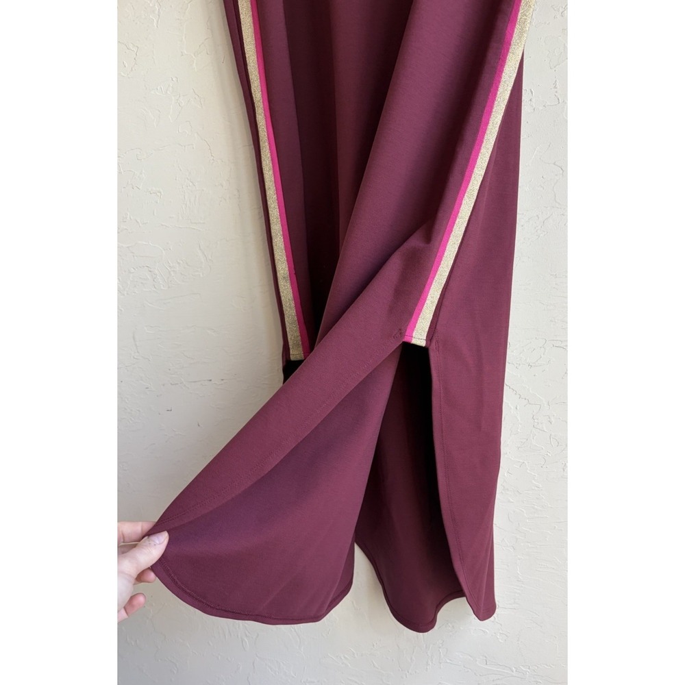 Emily McCarthy Poppy Caftan Dress L Midi Maxi Plum Ponte Preppy Metallic Stripe - Picture 6 of 7